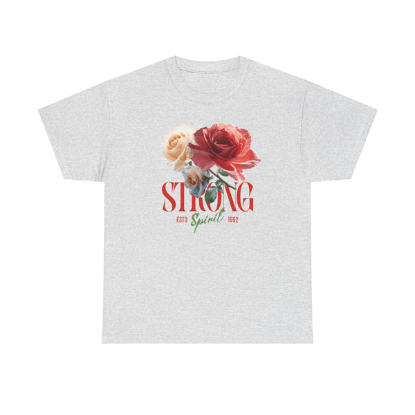 Strong Spirit Floral Tee, Motivational Graphic Tee, Unisex Cotton Shirt, Gift for Her, Inspirational Outfit, Self-Care Day Tee
