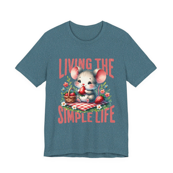 Living the Simple Life Mouse Tee, Cute Animal T-Shirt, Cozy Casual Wear, Garden Party Outfit, Gift for Nature Lovers, Spring Apparel