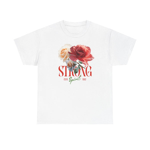 Strong Spirit Floral Tee, Motivational Graphic Tee, Unisex Cotton Shirt, Gift for Her, Inspirational Outfit, Self-Care Day Tee