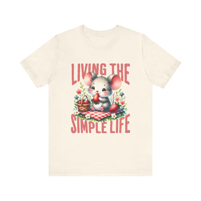 Living the Simple Life Mouse Tee, Cute Animal T-Shirt, Cozy Casual Wear, Garden Party Outfit, Gift for Nature Lovers, Spring Apparel