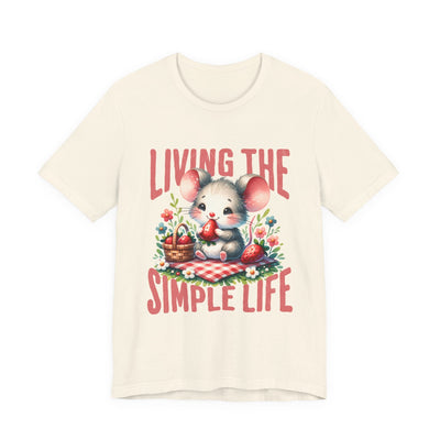 Living the Simple Life Mouse Tee, Cute Animal T-Shirt, Cozy Casual Wear, Garden Party Outfit, Gift for Nature Lovers, Spring Apparel