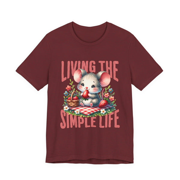 Living the Simple Life Mouse Tee, Cute Animal T-Shirt, Cozy Casual Wear, Garden Party Outfit, Gift for Nature Lovers, Spring Apparel