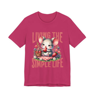 Living the Simple Life Mouse Tee, Cute Animal T-Shirt, Cozy Casual Wear, Garden Party Outfit, Gift for Nature Lovers, Spring Apparel