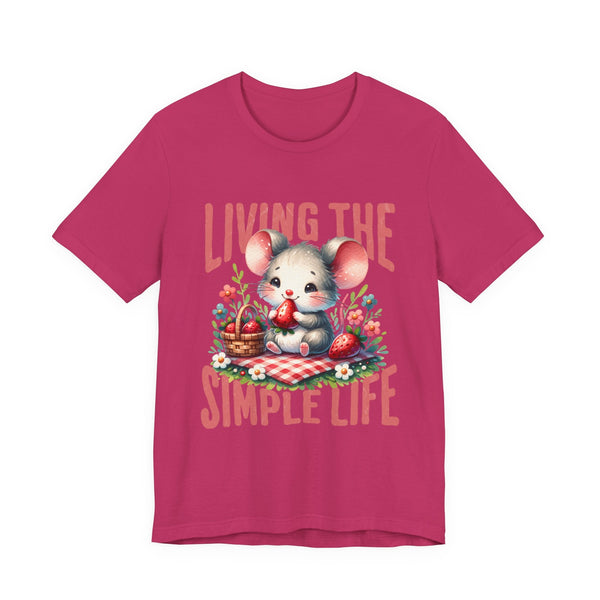 Living the Simple Life Mouse Tee, Cute Animal T-Shirt, Cozy Casual Wear, Garden Party Outfit, Gift for Nature Lovers, Spring Apparel