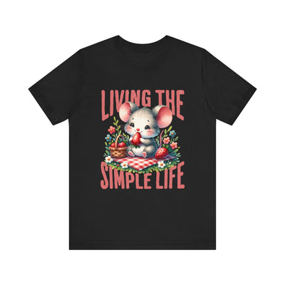 Living the Simple Life Mouse Tee, Cute Animal T-Shirt, Cozy Casual Wear, Garden Party Outfit, Gift for Nature Lovers, Spring Apparel