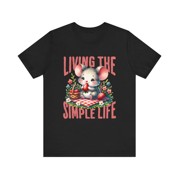 Living the Simple Life Mouse Tee, Cute Animal T-Shirt, Cozy Casual Wear, Garden Party Outfit, Gift for Nature Lovers, Spring Apparel