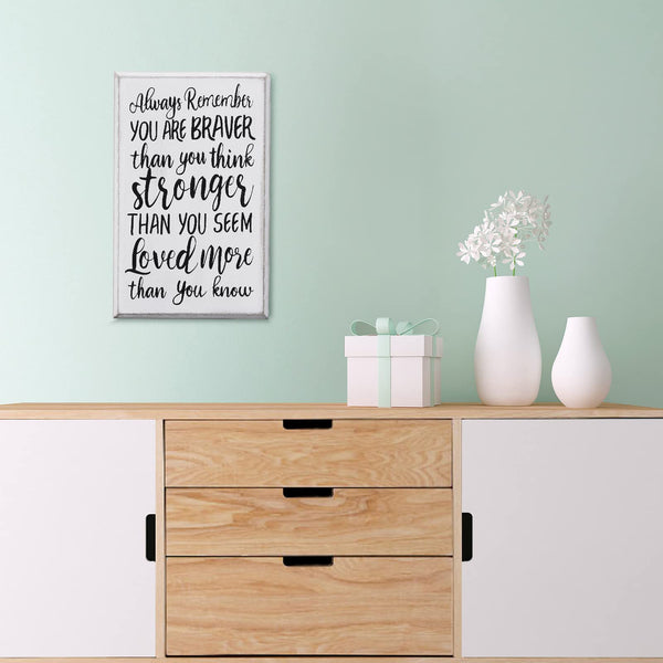 WILLBOND Inspirational Wooden Box Sign Desk Decor Gift Always Remember You Are Braver Than You Think Desk Sign, Farmhouse Wall Plaque for Home and Office Cheer up Gift for Women Men(White Backing)