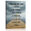7 Rules of Life Framed Canvas Wall Art, Inspirational Quotes Decor Wall Painting, Motivational Picture Home Decor for Living Room Bedroom Office Classroom, 11.4"x15"
