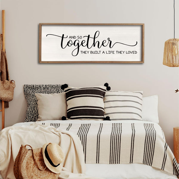Surfapans And So Together They Built A Life They Loved Wall Decor 40”X15” Large Framed Farmhouse Wood Sign for Bedroom Above Bed Living Room Over Bed Wall Art Modern Hanging Decoration (Wood)