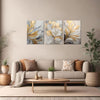 3Pcs Modern Abstract Golden White Leaves Canvas Wall Art Neutral Botanical Wall Decor Pictures Luxury Posters Prints for Living Room Bedroom Office Home Decorations, 12x16in