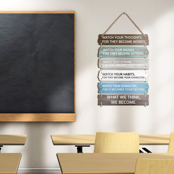 6 Pcs Inspirational Wall Art Decor for Office Watch Your Thoughts Wooden Hanging Motivational Wall Decor Rustic Positive Quotes Plaques for Classroom Home Bedroom Kitchen Living Room(Classic Style)