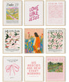 9pcs Christian Wall Art Bundle in Pink Bible Verse Paintings Pictures Wall decor Jesus Poster Printing Artworkfor Girls Room Christian Housewarming Gift Fashionable college style Home Decoration