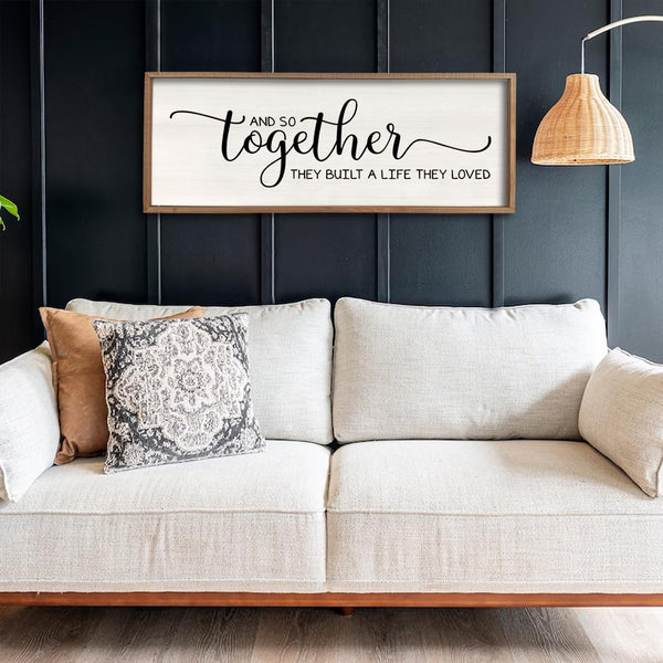 Surfapans And So Together They Built A Life They Loved Wall Decor 40”X15” Large Framed Farmhouse Wood Sign for Bedroom Above Bed Living Room Over Bed Wall Art Modern Hanging Decoration (Wood)