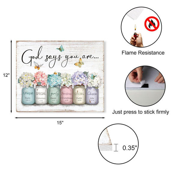 Inspirational Bible Verse Wall Art: God Says You Are Wall Sayings Flowers in Mason Jar Picture Print Christian Gift Quotes Poster for Women Girl Bedroom Decor 12" x 15"