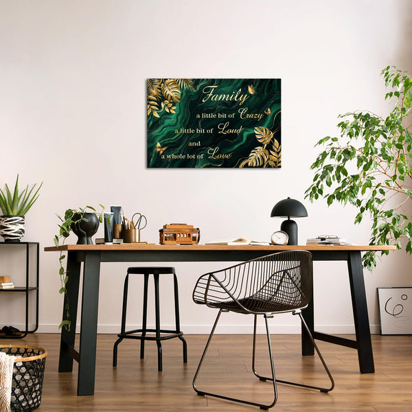DuoBaorom Family is Everything Wall Art Emerald Green Gold Bedroom Decor 24x36 Tropical Leaves Canvas Print
