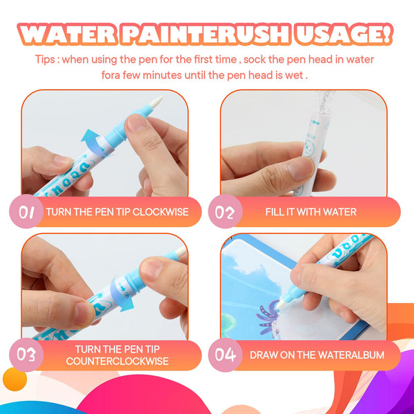 CMTOOP 5 Pack Reusable Water Coloring Book for Toddlers, Water Doodle Book Toys, Paint with Water Books,Mess-Free Coloring Book, Portable Educational Doodle Drawing Toy,Educational Learning Kits Gifts