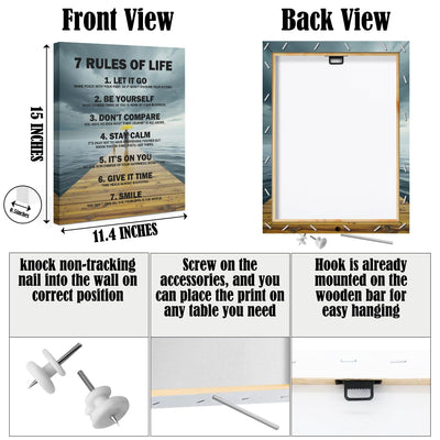 7 Rules of Life Framed Canvas Wall Art, Inspirational Quotes Decor Wall Painting, Motivational Picture Home Decor for Living Room Bedroom Office Classroom, 11.4"x15"