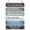 6 Pcs Inspirational Wall Art Decor for Office Watch Your Thoughts Wooden Hanging Motivational Wall Decor Rustic Positive Quotes Plaques for Classroom Home Bedroom Kitchen Living Room(Classic Style)