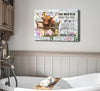 Funny Highland Cow Bathroom Canvas Wall Art Farmhouse Cute Brown Cow Painting Picture Wall Decor Inspirational Quotes Cattle in the Bathtub Poster Print Artwork for Bathroom Toilet Home Decoration