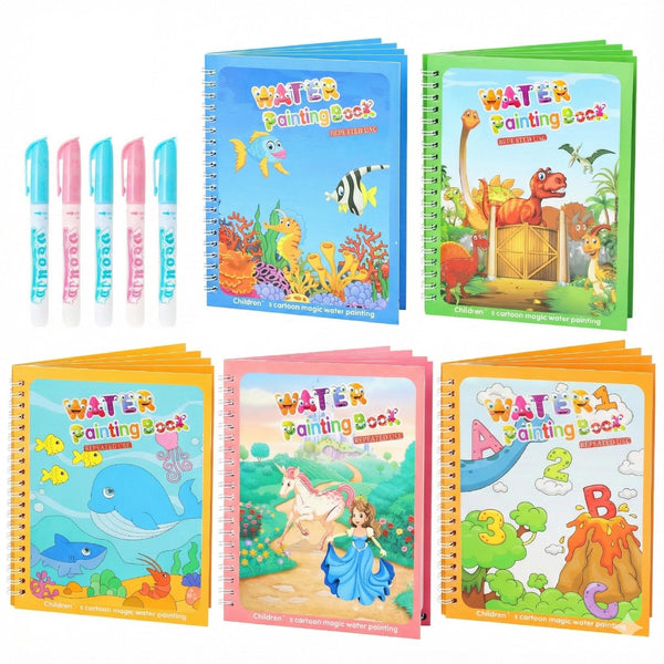 CMTOOP 5 Pack Reusable Water Coloring Book for Toddlers, Water Doodle Book Toys, Paint with Water Books,Mess-Free Coloring Book, Portable Educational Doodle Drawing Toy,Educational Learning Kits Gifts