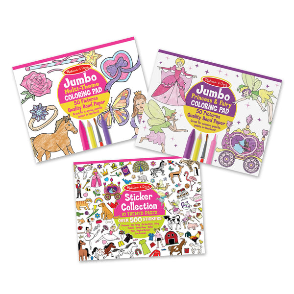 Melissa & Doug Sticker Collection and Coloring Pads Set: Princesses, Fairies, Animals, and More Kids Arts and Crafts, Sticker Books, Coloring Books for Kids Ages 3+ - FSC Certified