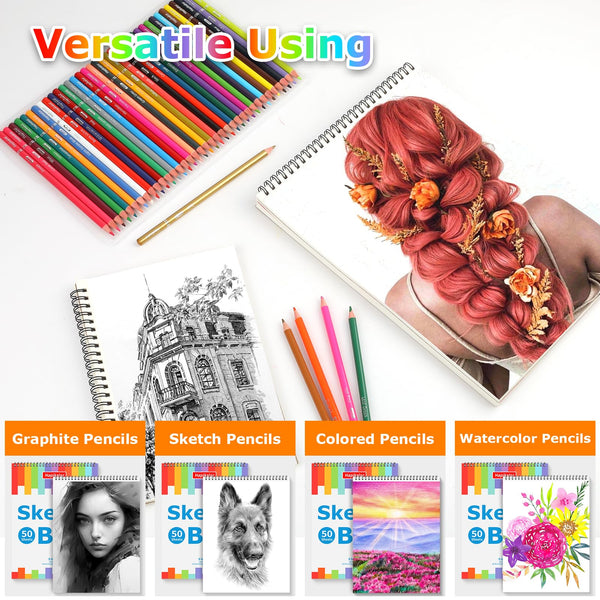 9" x 12" Sketch Book, 2-Pack 50 Sheets Spiral Bound Art Sketchbook, Acid Free Artist Drawing Book Paper, Art Supplies for Adults Kids, Craft Activities, Sketch Paper for Drawing Coloring Sketching
