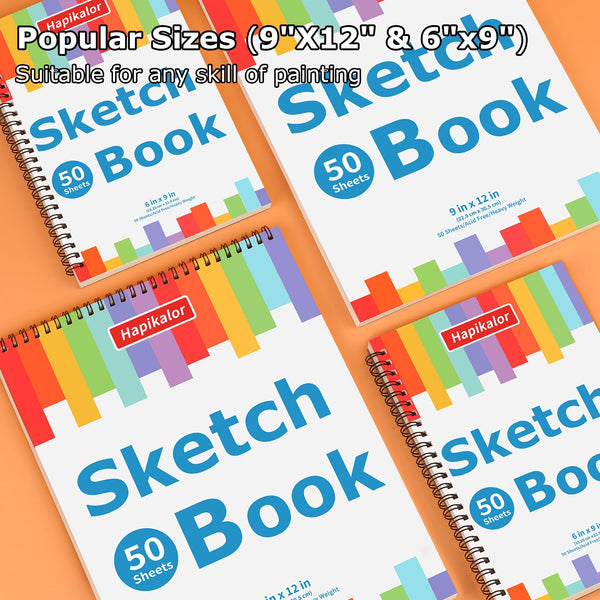 9" x 12" Sketch Book, 2-Pack 50 Sheets Spiral Bound Art Sketchbook, Acid Free Artist Drawing Book Paper, Art Supplies for Adults Kids, Craft Activities, Sketch Paper for Drawing Coloring Sketching