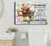 Funny Highland Cow Bathroom Canvas Wall Art Farmhouse Cute Brown Cow Painting Picture Wall Decor Inspirational Quotes Cattle in the Bathtub Poster Print Artwork for Bathroom Toilet Home Decoration