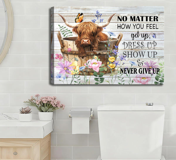 Funny Highland Cow Bathroom Canvas Wall Art Farmhouse Cute Brown Cow Painting Picture Wall Decor Inspirational Quotes Cattle in the Bathtub Poster Print Artwork for Bathroom Toilet Home Decoration