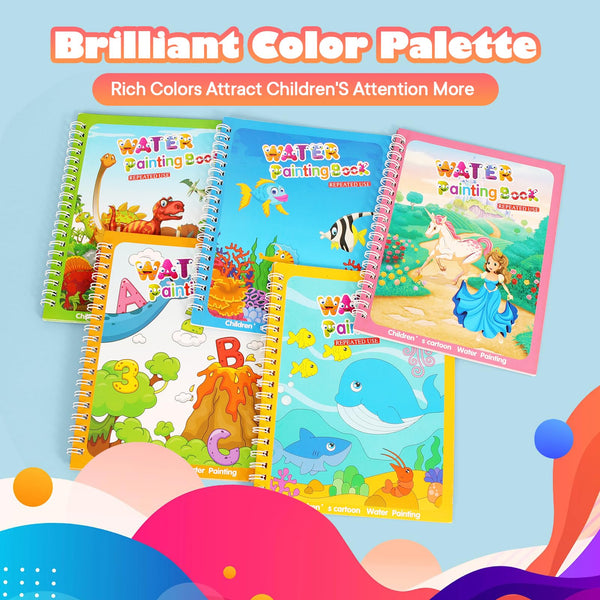 CMTOOP 5 Pack Reusable Water Coloring Book for Toddlers, Water Doodle Book Toys, Paint with Water Books,Mess-Free Coloring Book, Portable Educational Doodle Drawing Toy,Educational Learning Kits Gifts