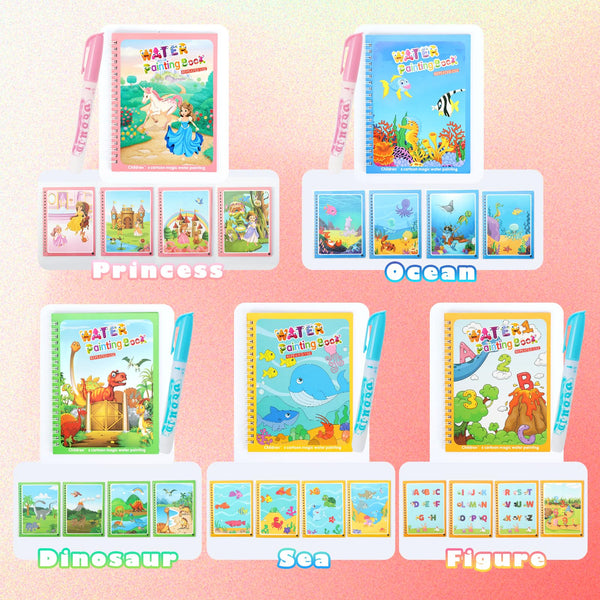 CMTOOP 5 Pack Reusable Water Coloring Book for Toddlers, Water Doodle Book Toys, Paint with Water Books,Mess-Free Coloring Book, Portable Educational Doodle Drawing Toy,Educational Learning Kits Gifts