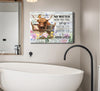 Funny Highland Cow Bathroom Canvas Wall Art Farmhouse Cute Brown Cow Painting Picture Wall Decor Inspirational Quotes Cattle in the Bathtub Poster Print Artwork for Bathroom Toilet Home Decoration