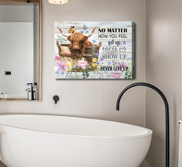 Funny Highland Cow Bathroom Canvas Wall Art Farmhouse Cute Brown Cow Painting Picture Wall Decor Inspirational Quotes Cattle in the Bathtub Poster Print Artwork for Bathroom Toilet Home Decoration