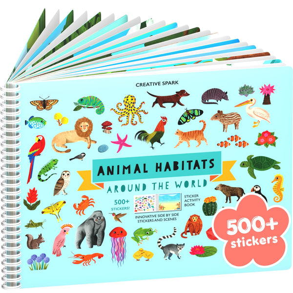 Animals Habitat 500+ Kids Sticker Book by Cupkin Toddler Airplane Travel Activity Coloring and Sticker Book, Road Trip Essentials, 12 Coloring Pages + 12 Scenes for Ages 2–8 Years