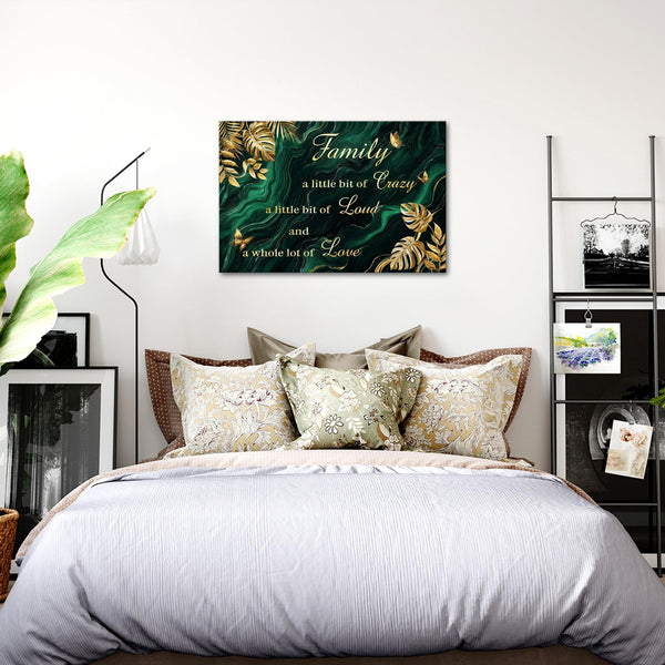 DuoBaorom Family is Everything Wall Art Emerald Green Gold Bedroom Decor 24x36 Tropical Leaves Canvas Print