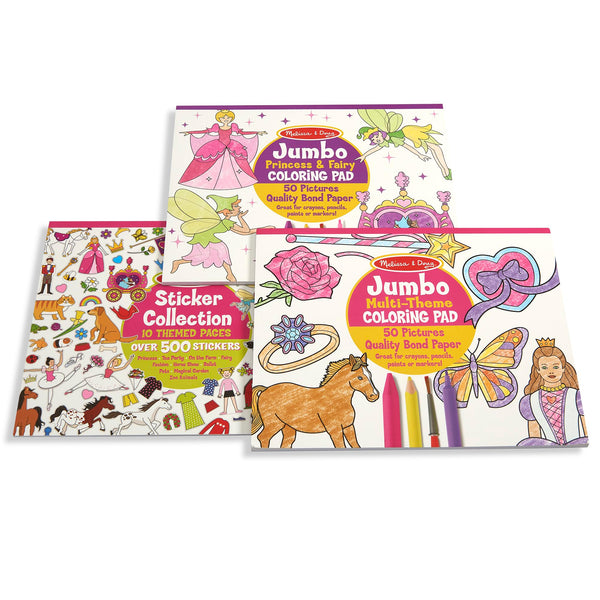 Melissa & Doug Sticker Collection and Coloring Pads Set: Princesses, Fairies, Animals, and More Kids Arts and Crafts, Sticker Books, Coloring Books for Kids Ages 3+ - FSC Certified