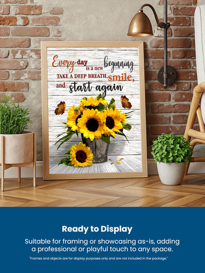 AMERICAN LUXURY GIFTS Every Day Is A New Beginning - Sunflower Motivational Wall Decor - Inspirational Quotes Art for Office Decor, Living Room, Bedroom - 11x14 Unframed Print