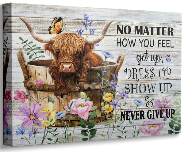 Funny Highland Cow Bathroom Canvas Wall Art Farmhouse Cute Brown Cow Painting Picture Wall Decor Inspirational Quotes Cattle in the Bathtub Poster Print Artwork for Bathroom Toilet Home Decoration