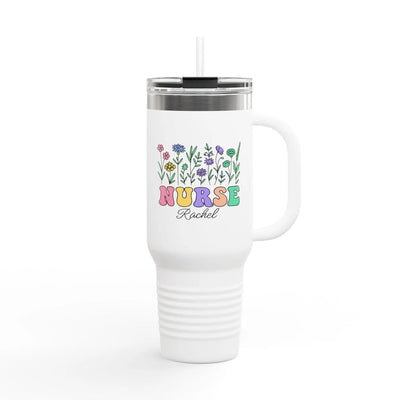 Personalized Nurse Insulated Travel Mug, 40oz - Perfect Gift for Nurses, Floral Design, Customizable Name, Motivational Drinkware, Ideal for