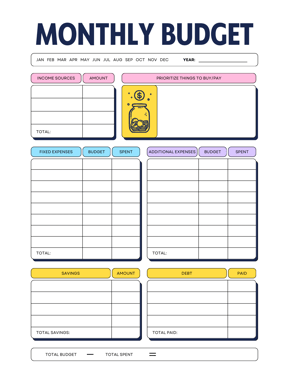 Monthly Budget Planner Sheet