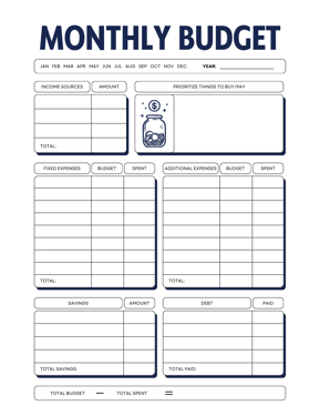 Monthly Budget Planner Sheet